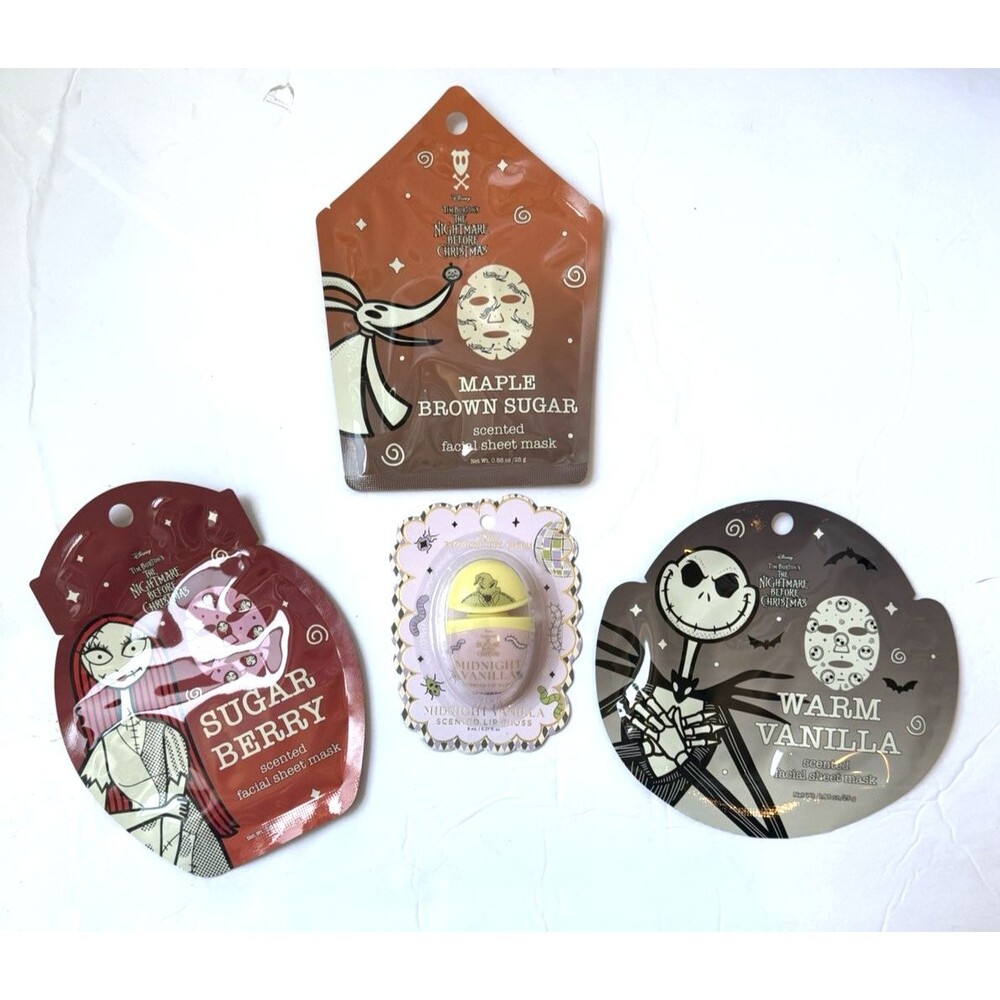 4 pk Disney Nightmare Before Christmas Facial Sheet Masks & Lipgloss Skincare